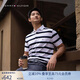 Tommy Hilfiger【透氣舒適】夏季男珠地棉美式寬條紋翻領(lǐng)短袖T恤POLOJA352