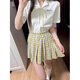 皓娥 學(xué)院風(fēng)JK制服格裙套裝女春夏百搭短袖上衣刺繡襯衫百褶裙半身裙 套裝【短袖襯衫+格裙+領(lǐng)帶】 M 建議:90-100斤