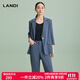 藍地（LANDI）商場(chǎng)同款landi藍地新款短袖條紋西裝外套女系帶西服上衣 藍色 L