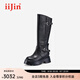 艾今（IIJIN）2024新款9.5cm厚底內(nèi)增高靴子超輕時(shí)髦真皮長(zhǎng)筒騎士靴女YF568ASWQ 黑色 35
