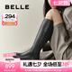 百麗（Belle）七夕禮物復(fù)古時(shí)髦騎士靴女商場(chǎng)同款真皮顯瘦長(zhǎng)筒靴3NF73DG4 黑色 38 (240mm)