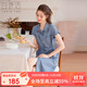 白鹿語(yǔ)夏季翻領(lǐng)氣質(zhì)牛仔系帶裙連肩袖單排扣中長(cháng)款連衣裙 藍色 L 