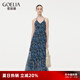 歌莉婭真絲連衣裙女夏2025新款桑蠶絲掛脖吊帶裙度假長裙碎花裙子 2CD藍(lán)調(diào)馬賽克玫瑰印花 XXS