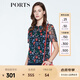 PORTS寶姿 新品商場(chǎng)同款女裝 夏季新品紅花藍(lán)屋荷葉邊領(lǐng)上衣 丈青印花 S (4)