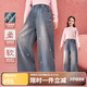 ASK JUNIOR蝴蝶結燙鉆兒童褲子女童2025秋闊腿牛仔褲休閑長(cháng)褲 藍色 160