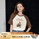 初語插肩袖美式復(fù)古T恤女2025年夏季新款小熊印花寬松內(nèi)搭 咖啡-杏色-小熊旅行 M