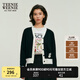 Teenie Weenie小熊春季通勤知性短款毛衣毛針織衫撞色白色外套女裝 黑色 XS