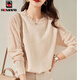 AEMAPE鏤空蕾絲針織衫女2025春秋新款圓領(lǐng)套頭氣質(zhì)遮肚打底衫女 杏色W[柔軟親膚] M [建議90-100斤]