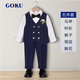 GOKU男童西套裝秋季鋼琴演出主持人西服兒童合唱服高端周歲男寶寶禮服 藍色馬甲+褲子+襯衫+領(lǐng)結(jié)胸花 130 （建議體重43-50斤）
