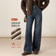 兮唯XW新款女褲休閑褲復古窄版牛仔褲加絨顯瘦分割闊腿直筒牛仔褲 藍色 27