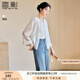 香影新中式輕國風薄款外套女2025夏裝新款刺繡小個子盤扣開衫上衣 米白 M 160/84A/95-110斤