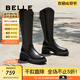 百麗（Belle）休閑舒適騎士靴女商場同款顯瘦長筒靴B8X1DDC4 黑色-單里 36 (230mm)