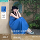 茵曼克萊因藍(lán)壓褶吊帶連衣裙2025夏季女裝新款氣質(zhì)收腰顯瘦裙子 深靛藍(lán) L