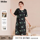 MsShe【新中式印花緞面】大碼女裝2025夏裝胖mm釘珠旗袍連衣裙子 黑色現(xiàn)貨 2XL