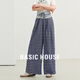 百家好（Basic House）Basic House/百家好2025夏季新款撞色蕾絲邊設(shè)計(jì)感格子休閑長(zhǎng)褲女 藏青色 M