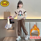G.DUCKKIDS女童衛(wèi)衣套裝秋裝2024新款兒童休閑運動春秋大童冬加絨兩件套 米色套裝【一體絨】 加絨 140 cm
