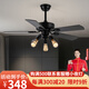 風(fēng)向標(biāo)美式吊扇燈復(fù)古客廳風(fēng)扇燈簡約現(xiàn)代餐廳電扇燈帶拉繩風(fēng)扇吊燈一體 42-650A黑色3燈-鐵籠燈罩+遙控