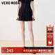 VEROMODA牛仔半身裙女新款高腰綁帶百褶A擺后拉鏈內襯防走光短裙 J1G黑牛仔色 170/72A/L