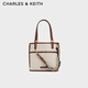 CHARLES&KEITH繩結鏈條包掛雙面背子母托特包生日禮物CK2-30671765 Taupe Canvas米色/灰褐色 S