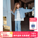 ELLE KIDS童裝  老錢風(fēng)春季女童翻領(lǐng)全棉復(fù)古水洗牛仔刺繡拉鏈外套 寶藍(lán)色 165 （M）