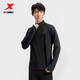 特步（XTEP） 男子半拉鏈長(cháng)袖t恤舒適休閑訓練跑步服內搭速干衣透氣上衣 正黑色 XL
