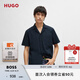 HUGO【七夕節(jié)禮物】男士夏季彈力棉質(zhì)泡泡布寬松短袖襯衫 405-深藍色 XL