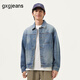 gxg.jeans男裝牛仔夾克 藍色復古水洗寬松休閑翻領(lǐng)外套 25春新品 藍色 L (175)