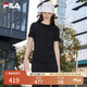 FILA 斐樂官方女裝針織連衣裙2025夏季新款時尚簡約修身開衩長裙子 正黑色-BK M 165/84A/M