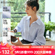 Olrain歐芮兒法式條紋襯衫女秋裝2025新款寬松減齡小清新通勤襯衣 淺藍(lán)條紋 L