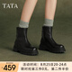 他她（TATA）厚底彈力瘦瘦靴女靴法式真皮秋冬短靴子新款7D243DD4 黑色 37