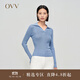 OVV2023秋冬新款女裝絲棉經(jīng)典款POLO領(lǐng)不規則羅紋長(cháng)袖針織衫 中藍（凈色）A9 M