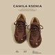 CAMILA KSENIA板鞋女士2026年新款春季休閑百搭棕色運動(dòng)老爹鞋復古平底德訓鞋子 深棕色 36