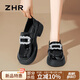 ZHR樂(lè )福鞋女學(xué)院風(fēng)JK粗跟小皮鞋女氣質(zhì)水鉆一腳蹬單鞋女 JF76黑色 39