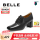 百麗（Belle）七夕禮物休閑粗高跟單鞋女商場同款簡約單鞋3DFB1CM4 黑色 39 (245mm)