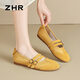 ZHR則則單鞋女淺口芭蕾風(fēng)軟面平底瑪麗珍鞋復古輕便一腳蹬AF253檸檬黃35