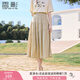 香影a字半身裙女卡其色2025夏裝新款氣質(zhì)中長(zhǎng)裙子淑女超仙高腰裙 淺卡其 M 160/84A/95-110斤