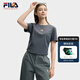 FILA 斐樂韓素希同款女子針織短袖衫2025夏季新款修身小狐貍刺繡T恤 默魅灰-DY L 170/88A/L