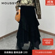 moussy 新品法式田園風(fēng)不規(guī)則荷葉邊半身裙028IAZ31-1012 020黑色 M