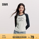 森馬（Semir）長袖T恤女拼色插肩袖小狗套頭衫鹽系潮冬季抓毛衣服101724101010