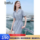 百圖betu女裝2025夏季新款短袖連衣裙廳里廳氣抽繩收腰裙子女2505T70 灰蘭 M