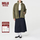 無(wú)印良品 MUJI 男女通用 羊羔絨 拉鏈夾克 毛絨加絨厚外套 秋冬季 卡其綠 XXS-XS