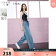 三彩2025秋款高腰寬松牛仔褲純棉長(zhǎng)褲彎刀闊腿褲垂感 霧霾藍(lán) XL 170/76A