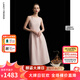 朗姿2025夏季新款優(yōu)雅一字領(lǐng)無袖連衣裙女高端法式修身收腰裙子 淡粉色 S