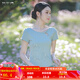 煙花燙新中式女裝2025新款春夏T恤復古文藝國風百搭短袖上衣JY 柚右 淺藍色 L