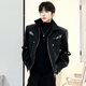 安初夏金屬解構墊肩外套男潮高級感痞帥微喇西褲套裝男模穿搭機車(chē)服夾克 5061-黑色 夾克 L