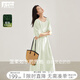 對白薄荷曼波醋酸連衣裙女2025夏季新款法式寬松燈籠袖氣質(zhì)長(cháng)裙子 冰綠色 M