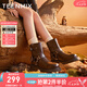 天美意靴子潮酷機(jī)車風(fēng)簡約時(shí)尚女中筒靴加絨NQX25DZ3 棕色 36