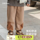 papa爬爬秋冬褲子新款男女寶寶可愛(ài)表情拉絨褲兒童可愛(ài)外出加絨長(zhǎng)褲 卡其色 73cm