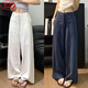 浪莎棉麻西裝褲女秋季2025新款高腰老錢(qián)風(fēng)直筒休閑亞麻苧麻闊腿褲子