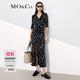 MO&Co.連衣裙夏V領(lǐng)開(kāi)衩立裁法式印花修身長(zhǎng)裙茶歇裙摩安珂 黑底白花色 L